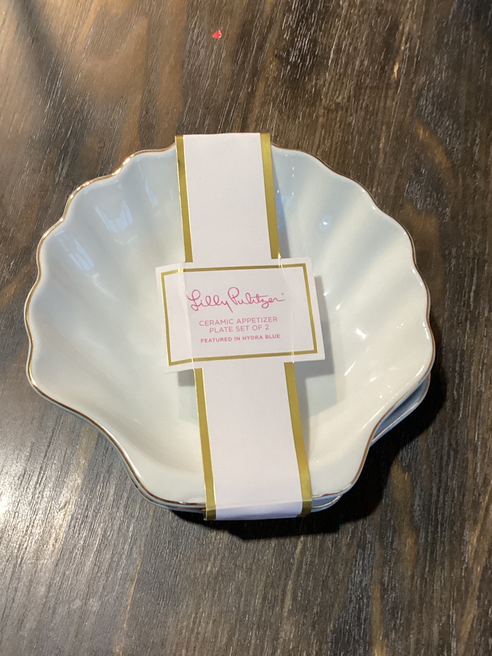 Lilly Pulitzer Shell-Shaped Hydra Blue Ceramic Appetizer Plate set of 2